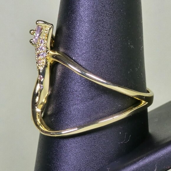 Elegant Gold-Tone Three-Band Ring With Sparkling CZ Accents Size 10.25 (NWOT) - Picture 4 of 7